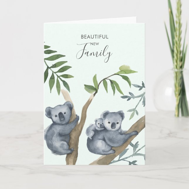 Tarjeta Hermoso Koala Acuarela Nueva Familia (Anverso)