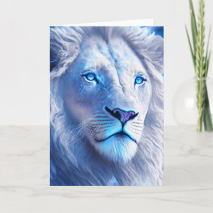 Tarjeta Hermoso león místico blanco con ojos azules
