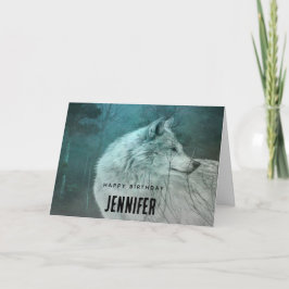 Tarjeta Hermoso Lobo Gris en el cumpleaños de un bosque os