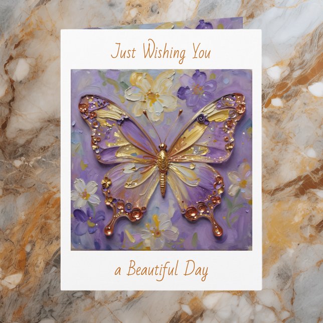 Tarjeta Hermoso Mariposa Morada y Flores con Impasto  (Subido por el creador)