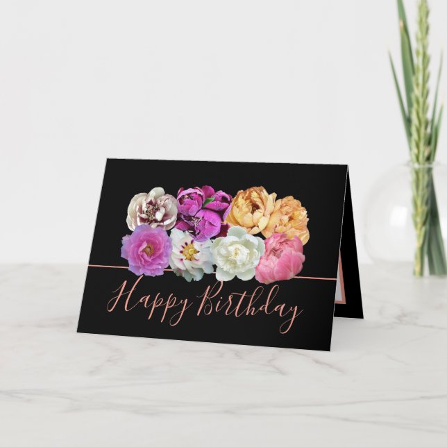 Tarjeta Hermoso Multicolor Peony Floral Bouquet Cumpleaños (Anverso)