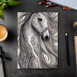Tarjeta Hermoso Ornate Silver Gray Horse Cumpleaños