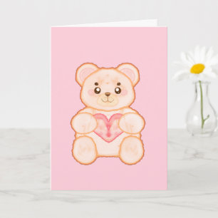 Tarjeta Hermoso oso del Día de San Valentín con corazón ro