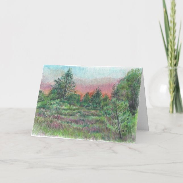 Tarjeta Hermoso paisaje Árboles de arte rosa Gracias (Anverso)
