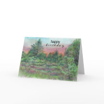 Hermoso paisaje Arte Árboles Feliz Cumpleaños Tarj