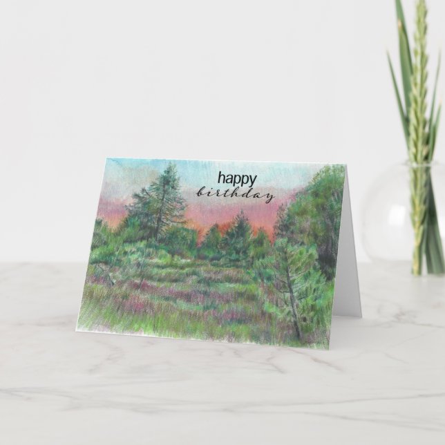 Tarjeta Hermoso paisaje Arte Árboles Feliz Cumpleaños Tarj (Anverso)