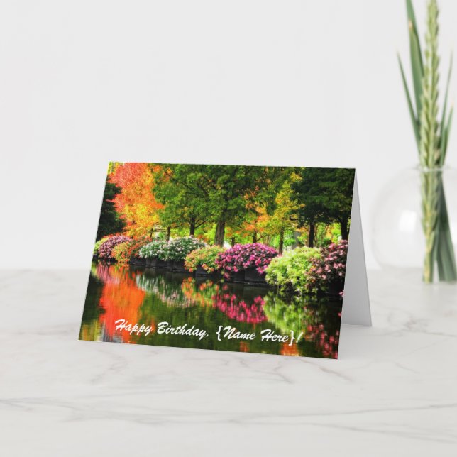 Tarjeta Hermoso parque Árboles otoñales Flores coloridas e (Anverso)