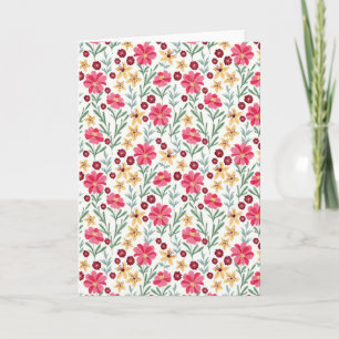 Tarjeta Hermoso patrón floral vintage en rosa y amarillo