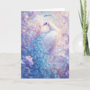 Tarjeta Hermoso Pavo Real Rodeado de Suaves Flores Pastel