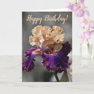 Tarjeta Hermoso Peach y Purple Iris Birday