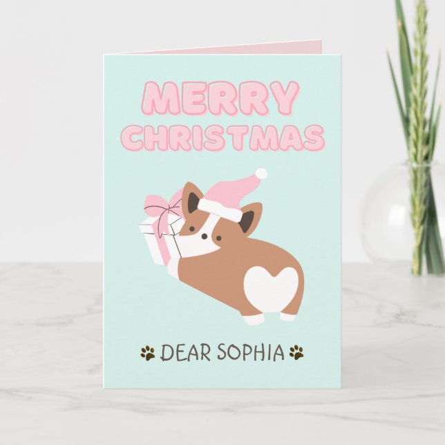 Tarjeta Hermoso perro con sombrero y regalo Pastel Feliz N (Anverso)