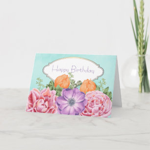 Tarjeta Hermoso ramo de flores de acuarela Feliz Cumpleaño