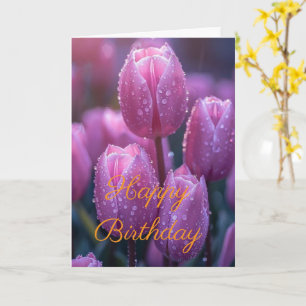 Tarjeta Hermoso ramo de tulipanes flor rosa invierno cumpl