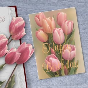 Tarjeta Hermoso ramo de tulipanes rosados de invierno para