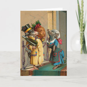 Tarjeta Hermoso ratón de ratones de Navidad Vintage