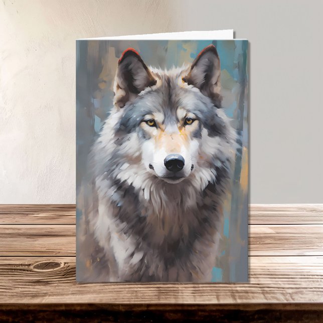 Tarjeta Hermoso retrato de estilo de aceite de Lobo Gris s (Subido por el creador)