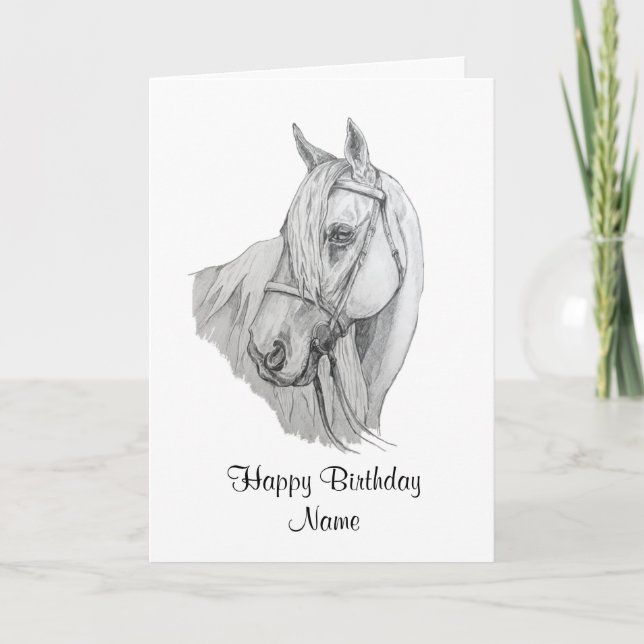 Tarjeta Hermoso retrato de lápiz de caballo Feliz cumpleañ (Anverso)