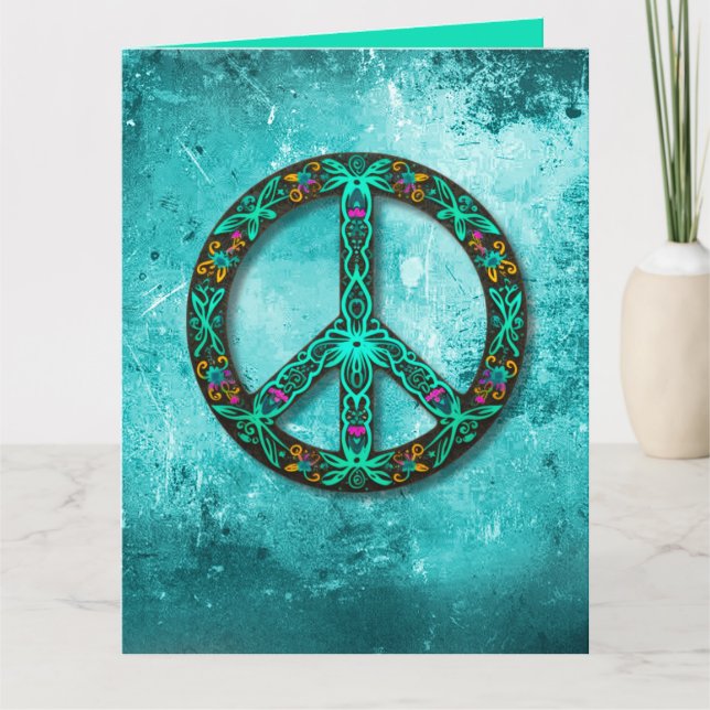 Tarjeta Hermoso signo de paz verde rosado Verde azulado pe (Anverso)