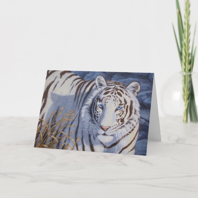 Tarjeta Hermoso tigre blanco con ojos azul cristal (Anverso)