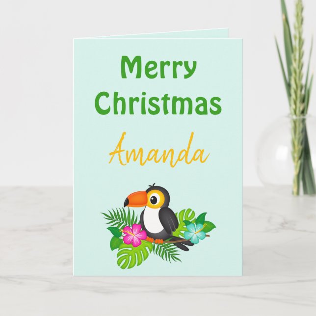 Tarjeta Hermoso Tropical Merry Christmas Toucan (Anverso)