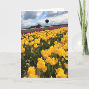 Tarjeta Hermoso Tulip Field con globo de aire caliente, Or