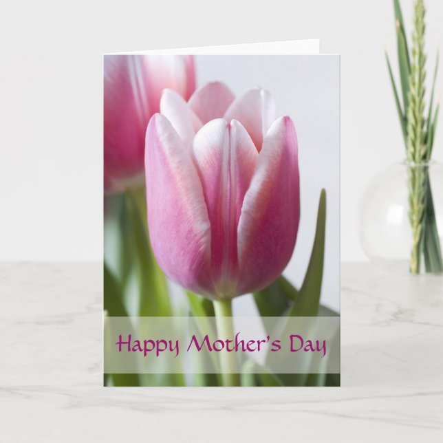 Tarjeta Hermoso tulipán rosado, feliz día de la madre (Anverso)