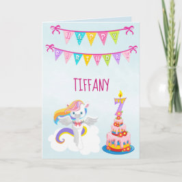 Tarjeta Hermoso unicornio 7 cumpleaños azul