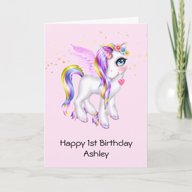 Tarjeta Hermoso unicornio con cumpleaños Rainbow Mane (Anverso)
