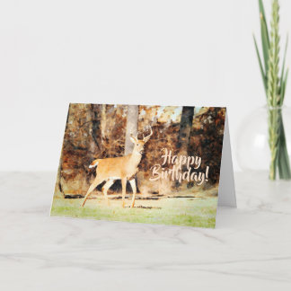 Tarjeta Hermoso Whitetail Deer Buck acuarela Cumpleaños