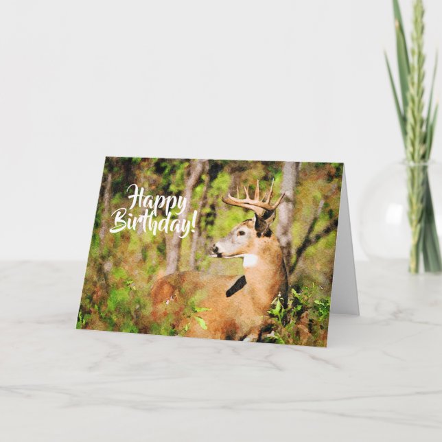 Tarjeta Hermoso Whitetail Deer Buck acuarela Cumpleaños (Anverso)
