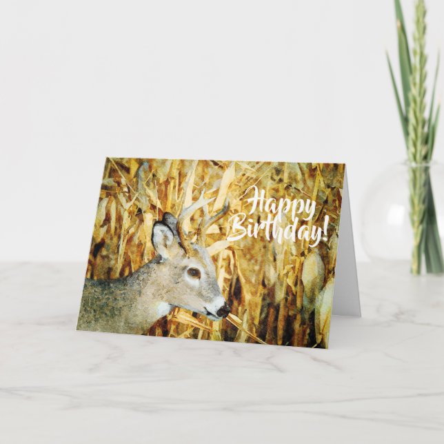 Tarjeta Hermoso Whitetail Deer Buck acuarela Cumpleaños (Anverso)