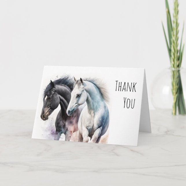 Tarjeta Hermosos caballos en acuarela Gracias (Anverso)