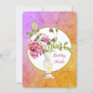 Tarjeta Hermosos Deseos De Cumpleaños Rosas Rosa En Vase