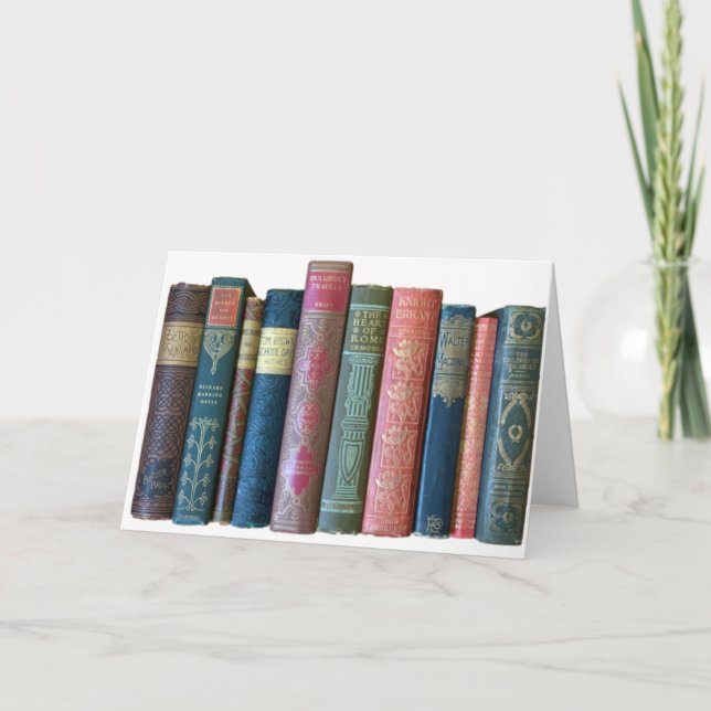 Tarjeta Hermosos libros antiguos, espinas de libros (Anverso)