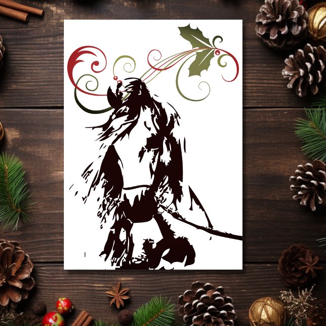 Tarjeta Hermosos Navidades de caballos y Holly en vacacion (Front - Beautiful Horse and Holly Winter Holiday Christmas Card)