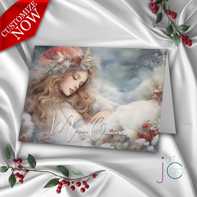 Tarjeta Hermosos Navidades durmientes Angel Holiday (Customizable Text )
