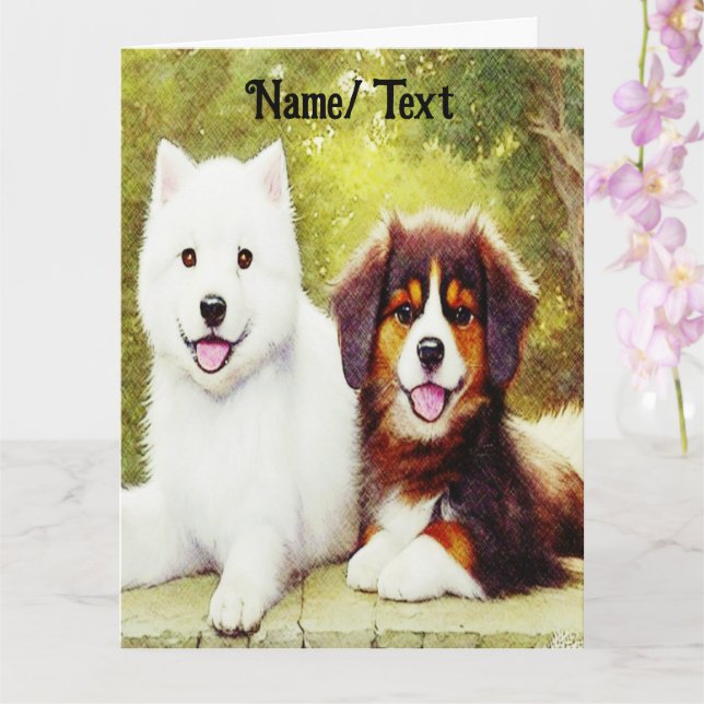 Tarjeta Hermosos pastores Samoyed e inglés Shepherd (Orquídea)