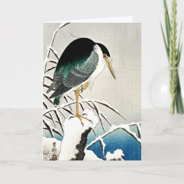 Tarjeta Heron en Nieve, arte fino de Ohara Koson