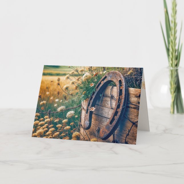 Tarjeta Herradura Y Flores Silvestres De Cumpleaños (Anverso)