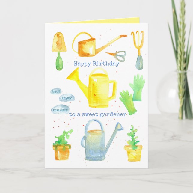 Tarjeta Herramientas de jardinería feliz cumpleaños (Anverso)