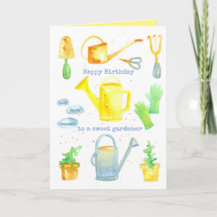 Tarjeta Herramientas de jardinería feliz cumpleaños
