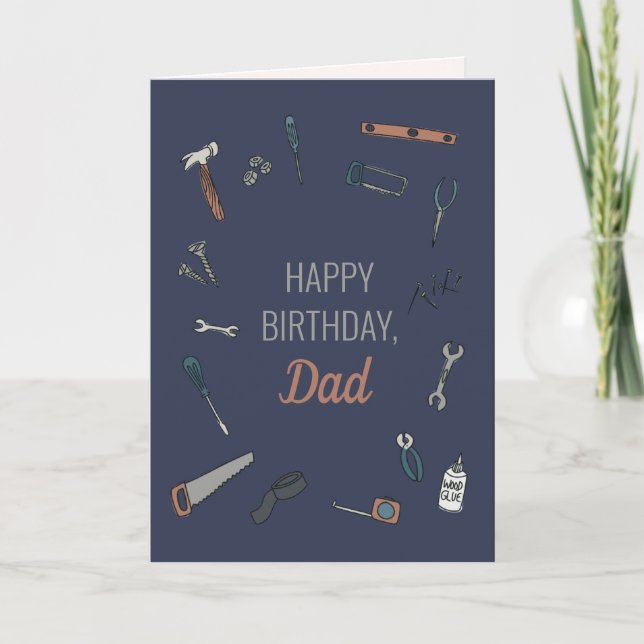 Tarjeta Herramientas ilustradas Padre de cumpleaños mascul (Anverso)