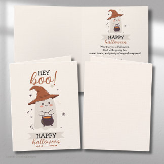 Tarjeta Hey Boo Fantasma Feliz Con Sombrero Divertido Lind