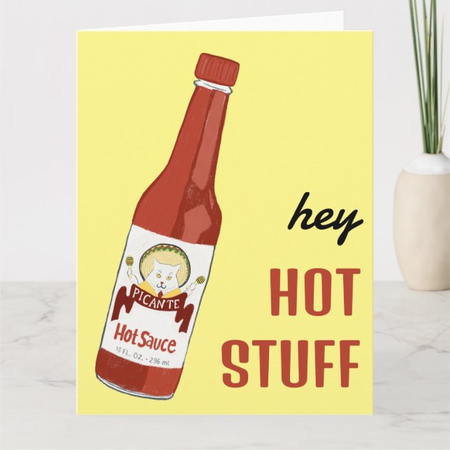 Tarjeta HEY CALIENTES Salsa picante gato Maracas Amor (Anverso)