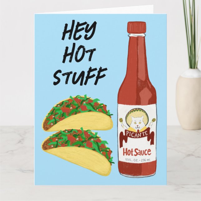 Tarjeta HEY CALIENTES Tacos Spicy Sauce Gato Maracas Salsa (Anverso)