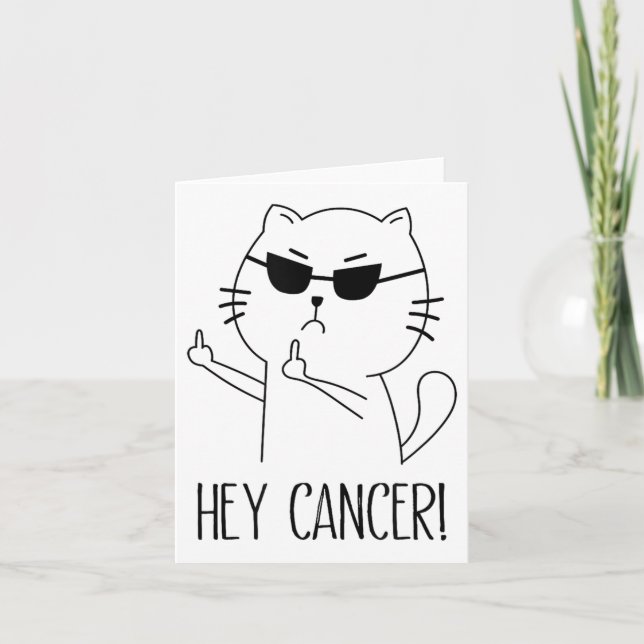 Tarjeta Hey Cancer F U, Funny Cat Middle Finger, F#ck Canc (Anverso)