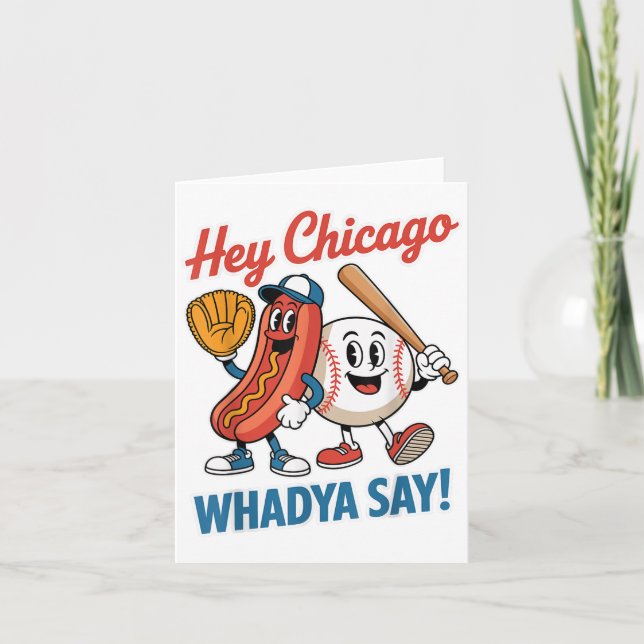 Tarjeta Hey Chicago Whadya Say Funny Baseball Hot Dog 4th (Anverso)