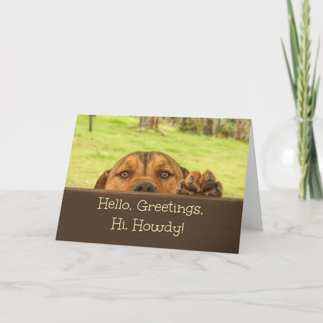 Tarjeta Hi Hello Puppy Mirando por la cerca (Anverso)