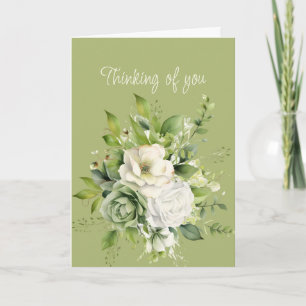 Tarjeta Hi Hello Thinking of You White Roses Greenery