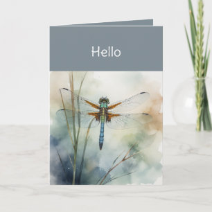Tarjeta Hi Hello Watercolor Dragonfly Art